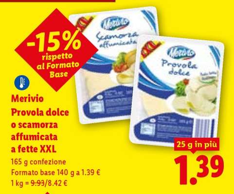 Merivio Provola dolce o scamorza affumicata a fette XXL