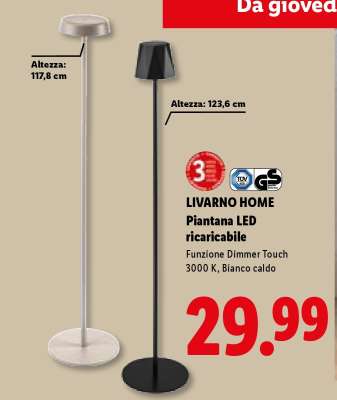 LIVARNO home Piantana LED ricaricabile
