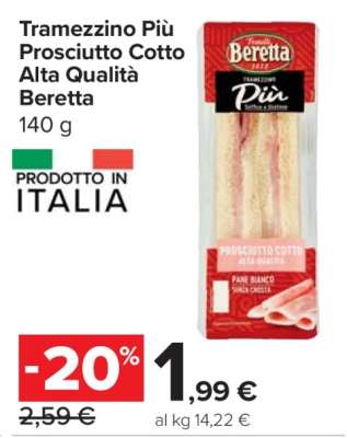 Tramezzino Più Prosciutto Cotto Alta Qualità Beretta