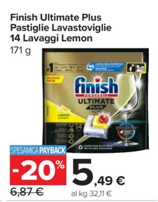 Finish Ultimate Plus Pastiglie Lavastoviglie 14 Lavaggi Lemon
