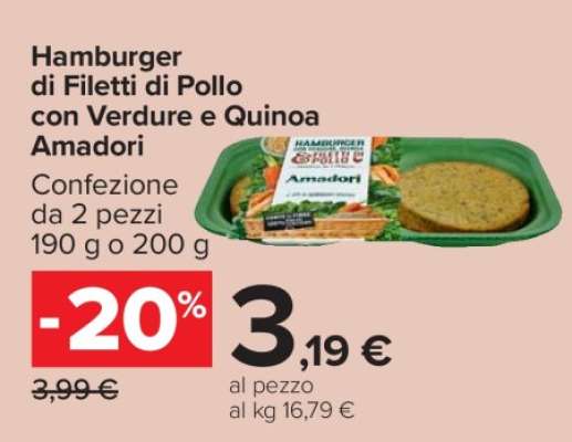 Hamburger di Filetti di Pollo con Verdure e Quinoa Amadori