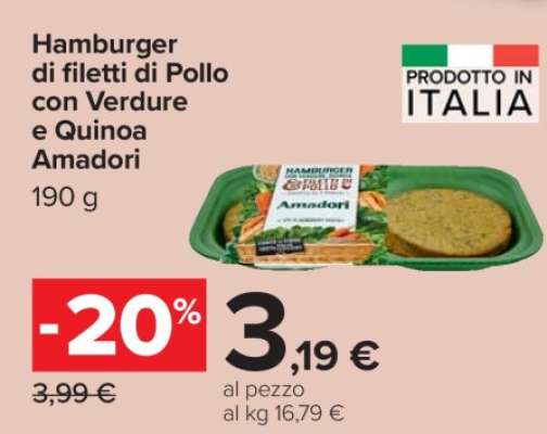 Hamburger di Filetti di Pollo con Verdure e Quinoa Amadori