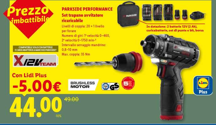 PARKSIDE PERFORMANCE Set trapano avvitatore ricaricabile