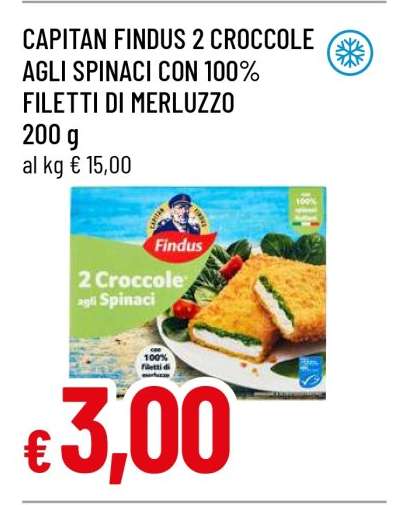 CAPITAN FINDUS 2 CROCCOLE AGLI SPINACI CON 100% FILETTI DI MERLUZZO