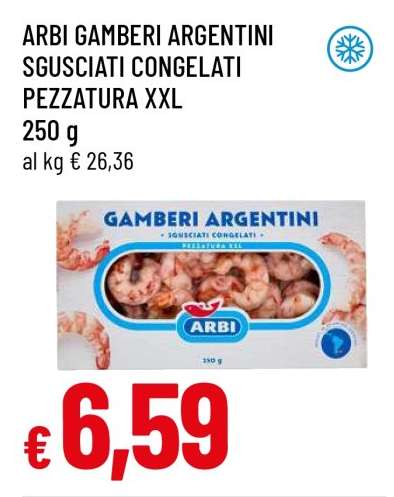 ARBI GAMBERI ARGENTINI SGUSCIATI CONGELATI PEZZATURA XXL