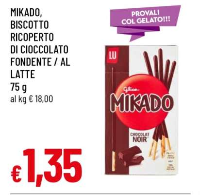 Mikado, biscotto ricoperto di cioccolato fondente / al latte