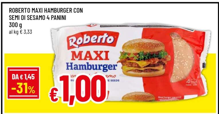ROBERTO MAXI HAMBURGER CON SEMI DI SESAMO 4 PANINI