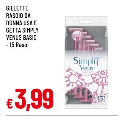 GILLETTE RASOIO DA DONNA USA E GETTA SIMPLY VENUS BASIC
