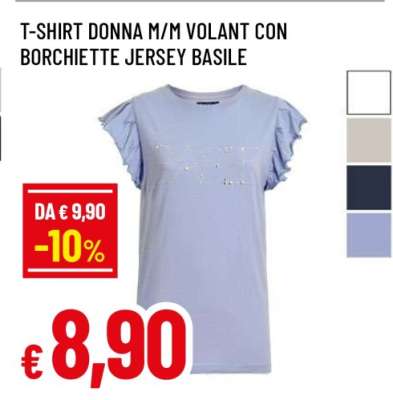 T-SHIRT DONNA M/M VOLANT CON BORCHIETTE JERSEY BASILE