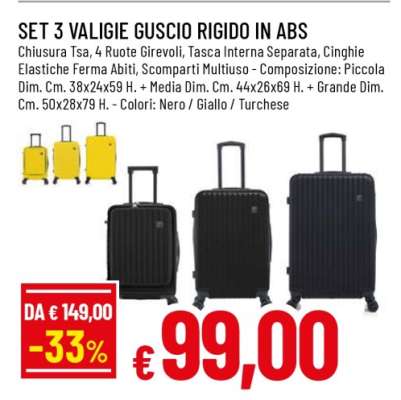SET 3 VALIGIE GUSCIO RIGIDO IN ABS