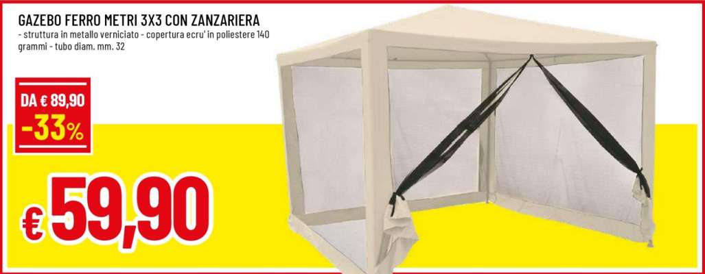 GAZEBO FERRO METRI 3X3 CON ZANZARIERA