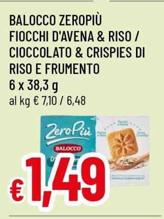 BALOCCO ZEROPIÙ FIOCCHI D'AVENA & RISO / CIOCCOLATO & CRISPIES DI RISO E FRUMENTO
