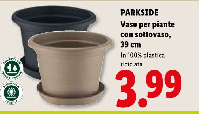 PARKSIDE Vaso per piante con sottovaso, 39 cm