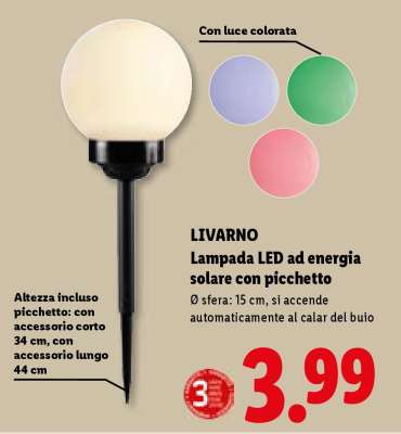 LIVARNO Lampada LED ad energia solare con picchetto