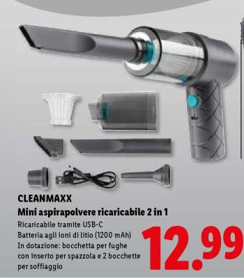 CLEANMAXX Mini aspirapolvere ricaricabile 2 in 1