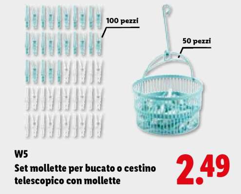 W5 Set mollette per bucato o cestino telescopico con mollette