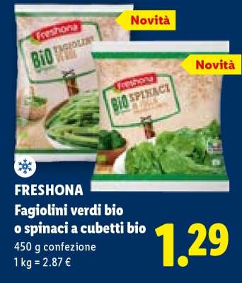 FRESHONA Fagiolini verdi bio o spinaci a cubetti bio