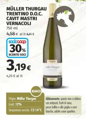 MÜLLER THURGAU TRENTINO D.O.C. CAVIT MASTRI VERNACOLI
