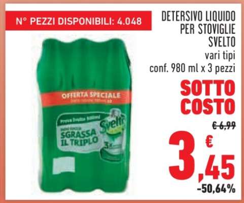 DETERSIVO LIQUIDO PER STOVIGLIE SVELTO