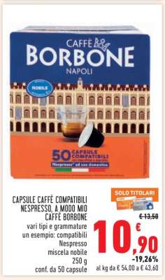 CAPSULE CAFFÈ COMPATIBILI NESPRESSO, A MODO MIO CAFFÈ BORBONE