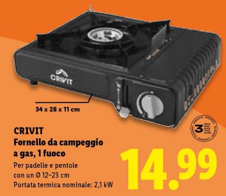 CRIVIT Fornello da campeggio a gas, 1 fuoco