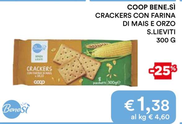 COOP BENE.SÌ CRACKERS CON FARINA DI MAIS E ORZO S.LIEVITI 300 G