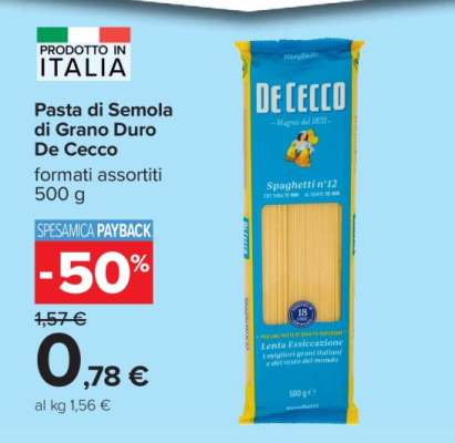 PASTA DI SEMOLA DI GRANO DURO DE CECCO