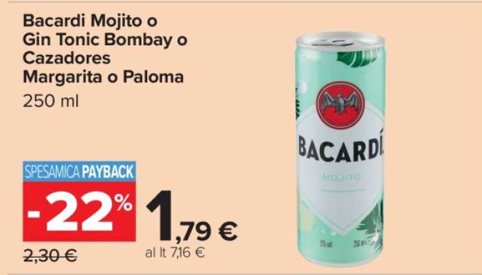 Bacardi Mojito o Gin Tonic Bombay o Cazadores Margarita o Paloma
