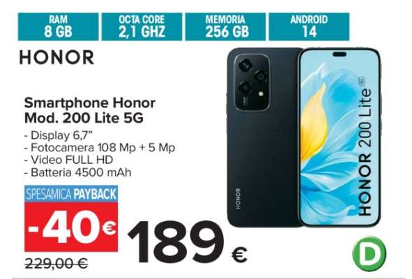 Smartphone Honor Mod. 200 Lite 5G