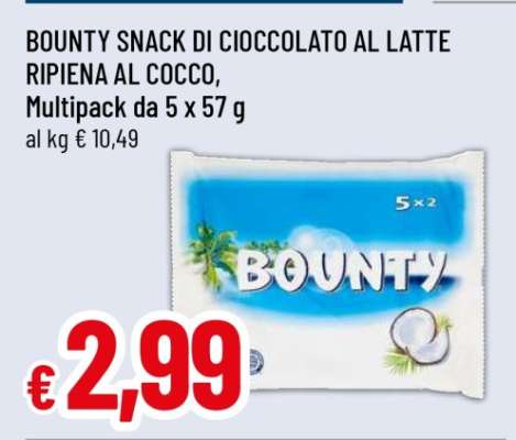 BOUNTY SNACK DI CIOCCOLATO AL LATTE RIPIENA AL COCCO