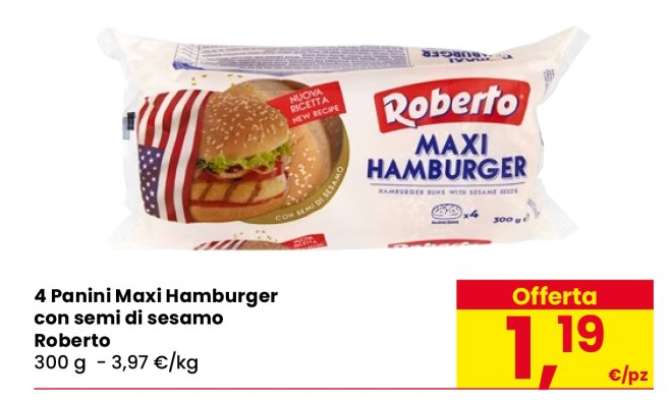 4 Panini Maxi Hamburger con semi di sesamo Roberto