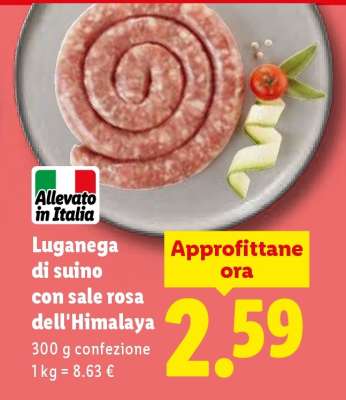 Luganega di suino con sale rosa dell'Himalaya