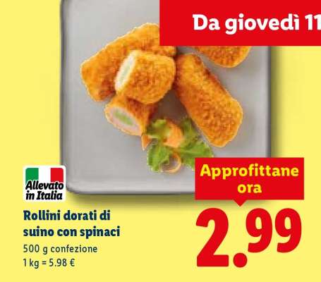 Rollini dorati di suino con spinaci