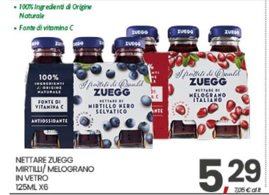 NETTARE ZUEGG MIRTILLI/ MELOGRANO IN VETRO 125ML X6