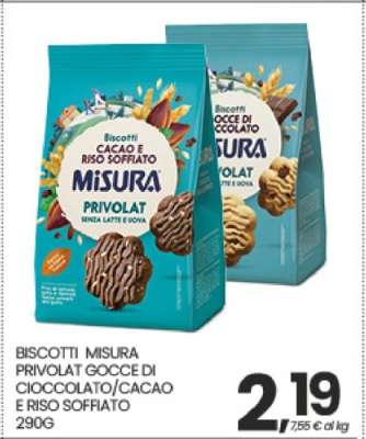 BISCOTTI MISURA PRIVOLAT GOCCE DI CIOCCOLATO/CACAO E RISO SOFFIATO