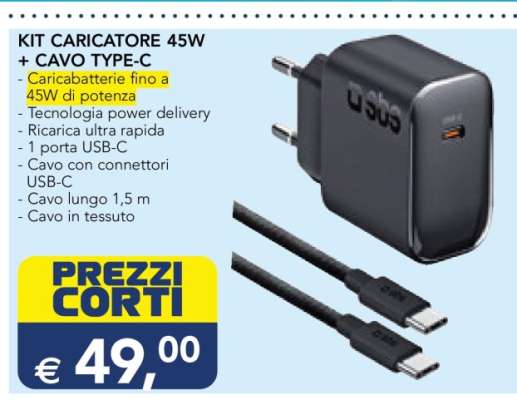 KIT CARICATORE 45W + CAVO TYPE-C