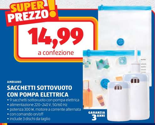 AMBIANO SACCHETTI SOTTOVUOTO CON POMPA ELETTRICA