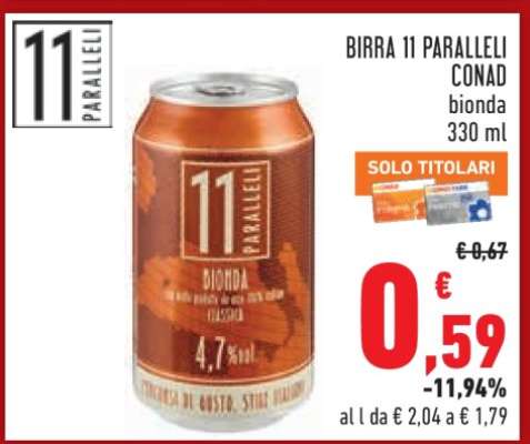 BIRRA 11 PARALLELI CONAD bionda 330 ml