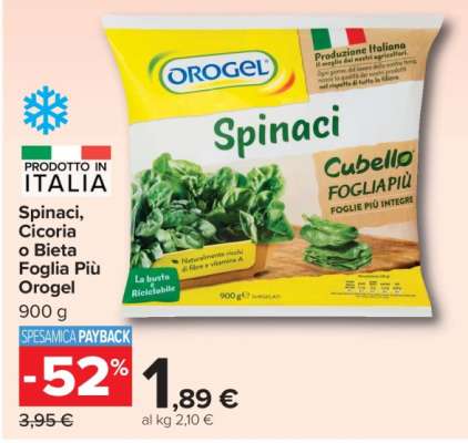 Spinaci, Cicoria o Bieta Foglia Più Orogel