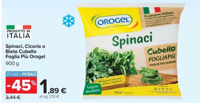 Spinaci, Cicoria o Bieta Cubello Foglia Più Orogel