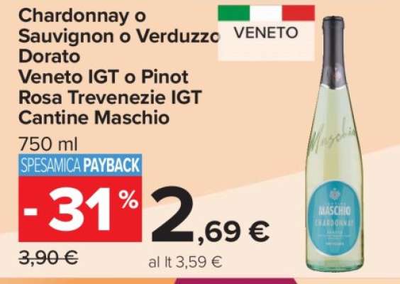 Chardonnay o Sauvignon o Verduzzo Dorato Veneto IGT o Pinot Rosa Trevenezie IGT Cantine Maschio