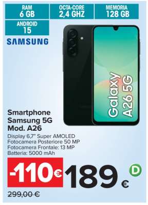 Smartphone Samsung 5G Mod. A26