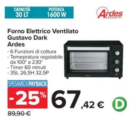 Forno Elettrico Ventilato Gustavo Dark Ardes