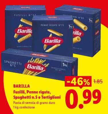 BARILLA Fusilli, Penne rigate, Spaghetti n.5 o Tortiglioni