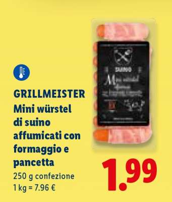 GRILLMEISTER Mini würstel di suino affumicati con formaggio e pancetta