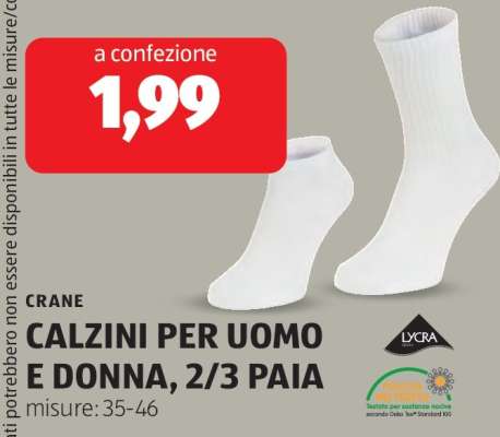 CRANE CALZINI PER UOMO E DONNA, 2/3 PAIA