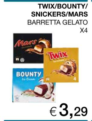 TWIX/BOUNTY/SNICKERS/MARS BARRETTA GELATO X4