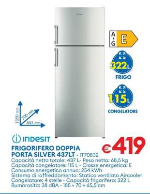 INDESIT FRIGORIFERO DOPPIA PORTA SILVER 437LT