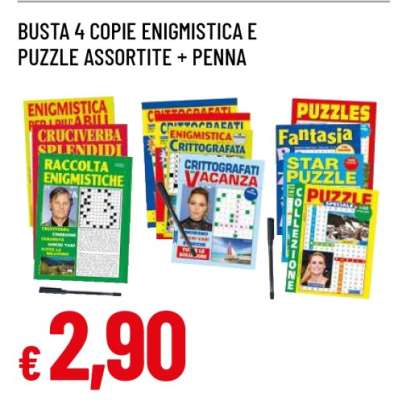 BUSTA 4 COPIE ENIGMISTICA E PUZZLE ASSORTITE + PENNA