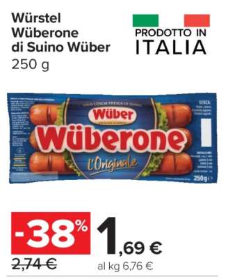 WÜRSTEL WÜBERONE DI SUINO WÜBER